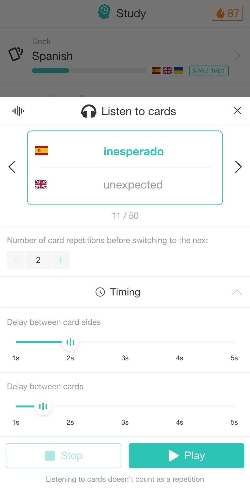 Playback mode in the Rememberry mobile app