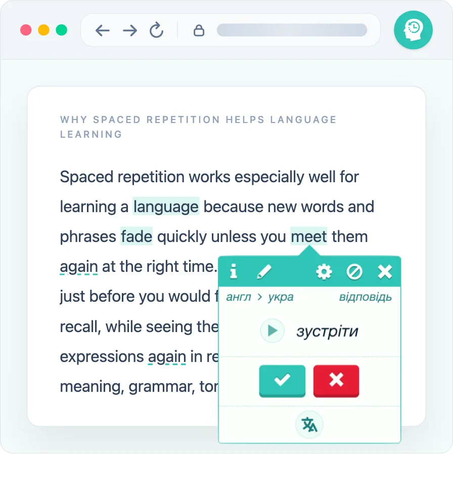 Reviewing a saved highlight directly on a web page with Rememberry