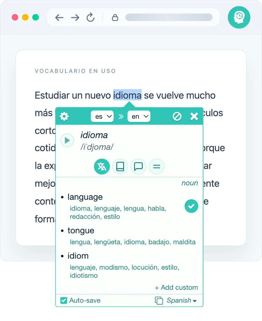 Translating a selected word directly on a web page with Rememberry