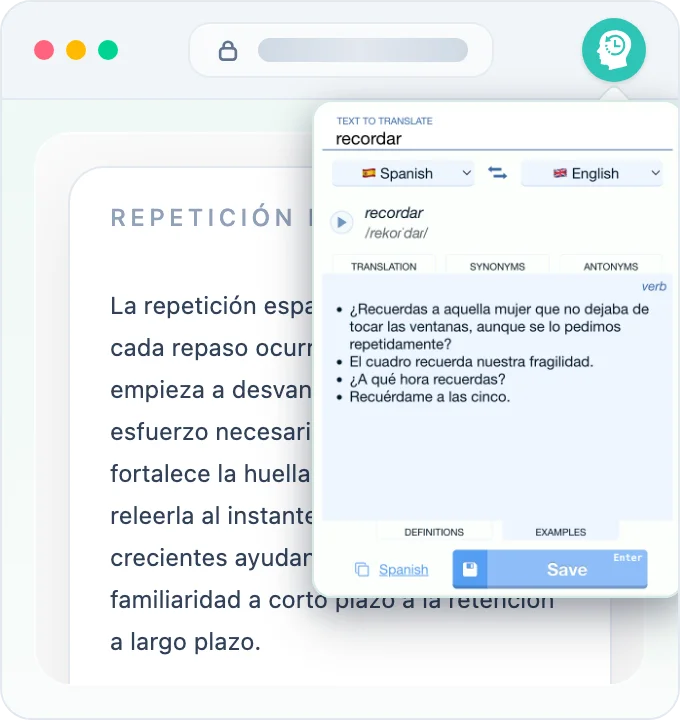 Rememberry translating in the browser toolbar popup