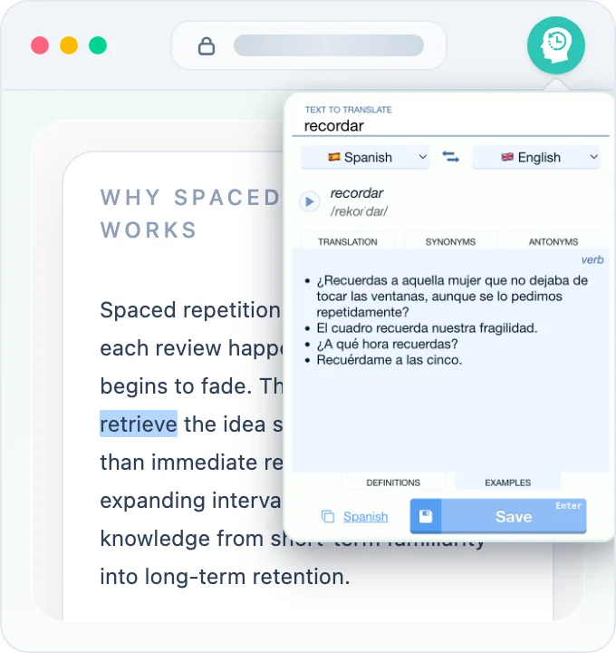 Rememberry translating in the browser toolbar popup