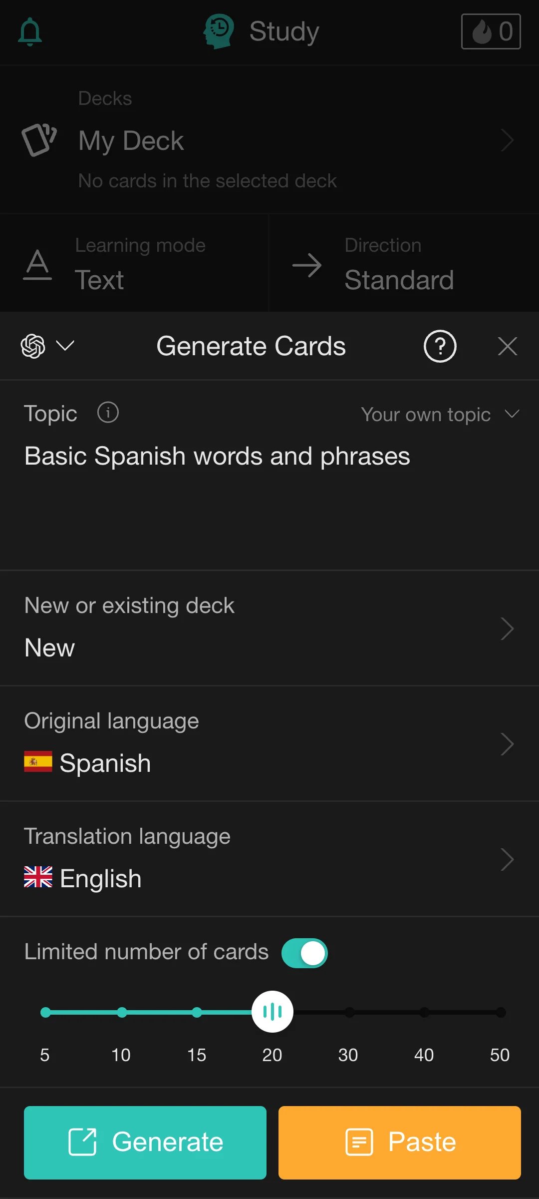Generating a focused vocabulary deck with AI in the Rememberry mobile app